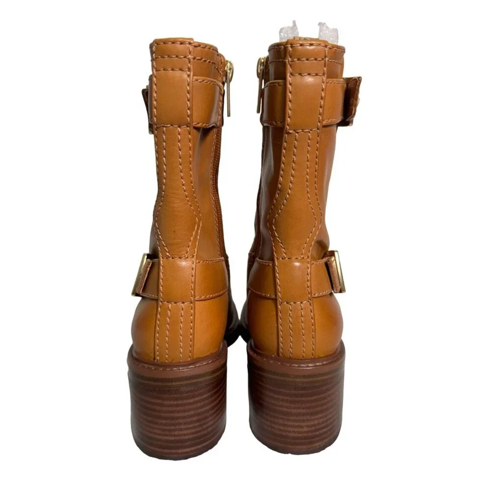 Vince Camuto Womens‎ Vergila Leather Moto Boots Golden Walnut Size 6 1/2